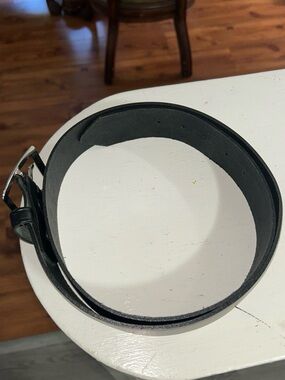 Men’s Black Leather Task Force Belt with Polished Silver Buckle